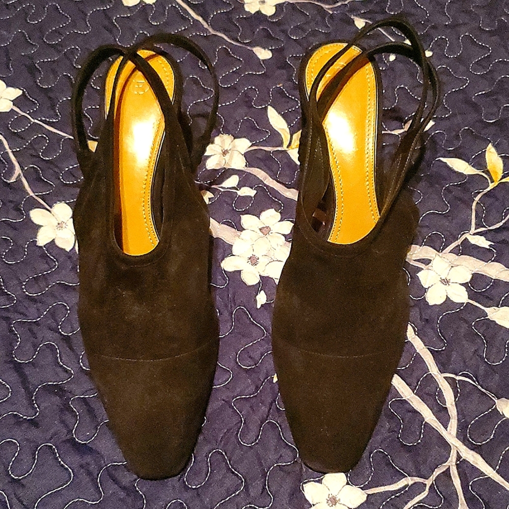 The Row suede slingback pumps